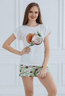 3037 Пижама АГАПЭ с шортами , Белый Кокос Стружка